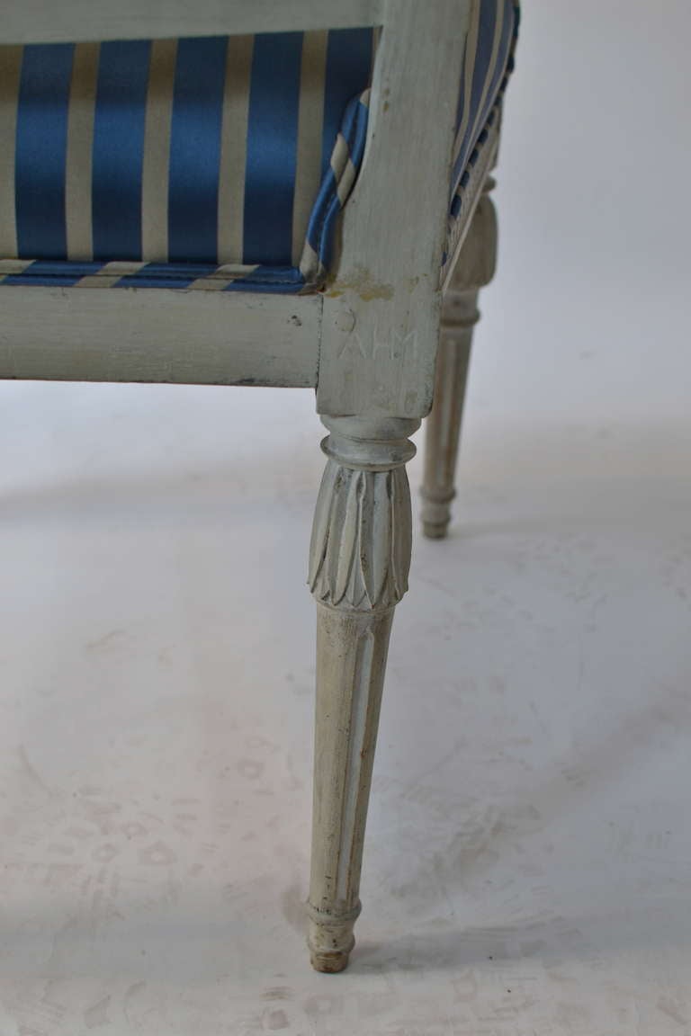 18th Century and Earlier Pair of Gustavian Grey Painted Armchairs, Stockholm Circa 1790
