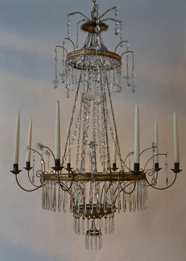 An unusual German chandelier, bronze painted tin plate. late 18th century/early 19th century. Very good condition.