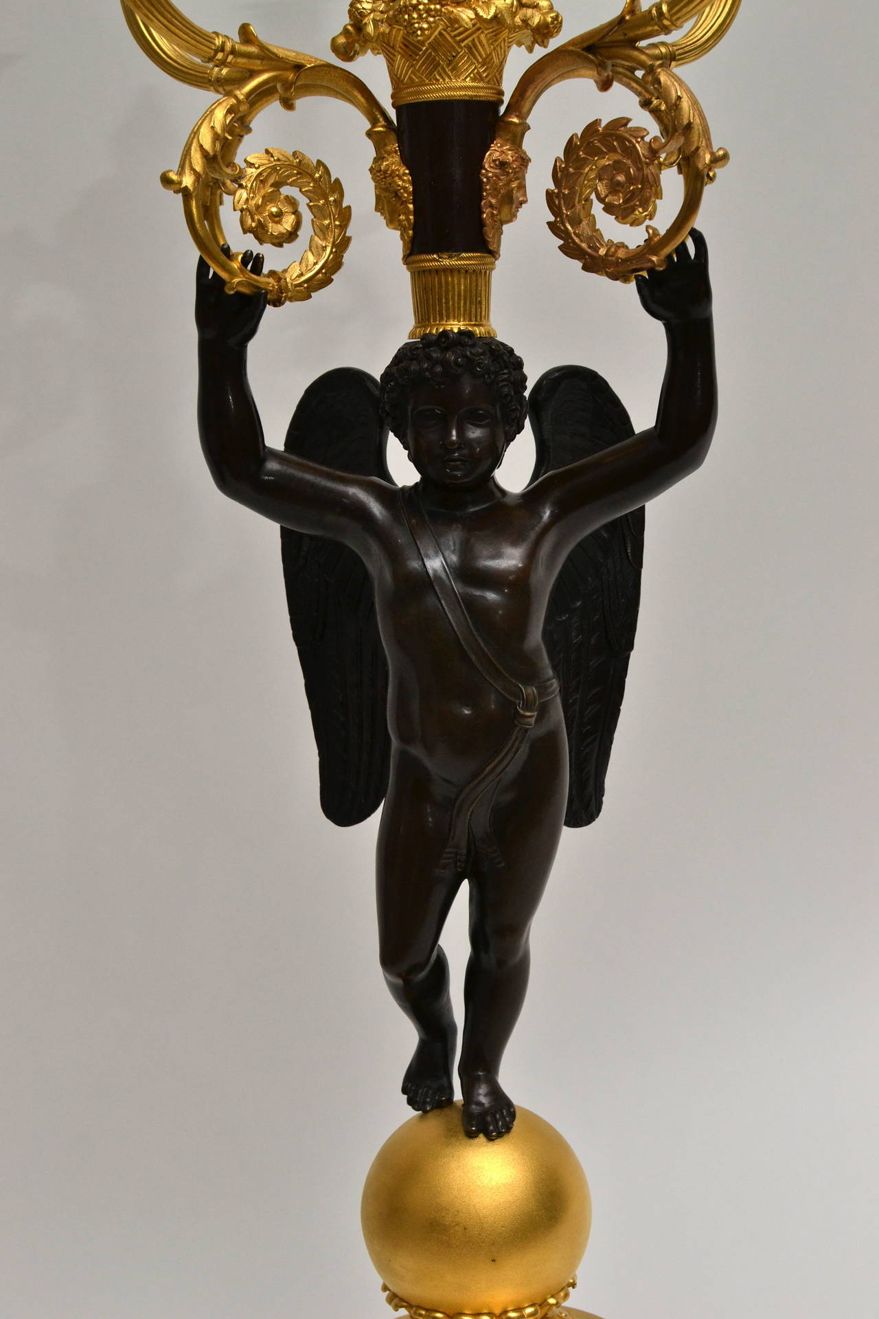 Large Gilt Bronze and Patinated Candelabrum Signed Chibout In Good Condition In Stockholm, SE