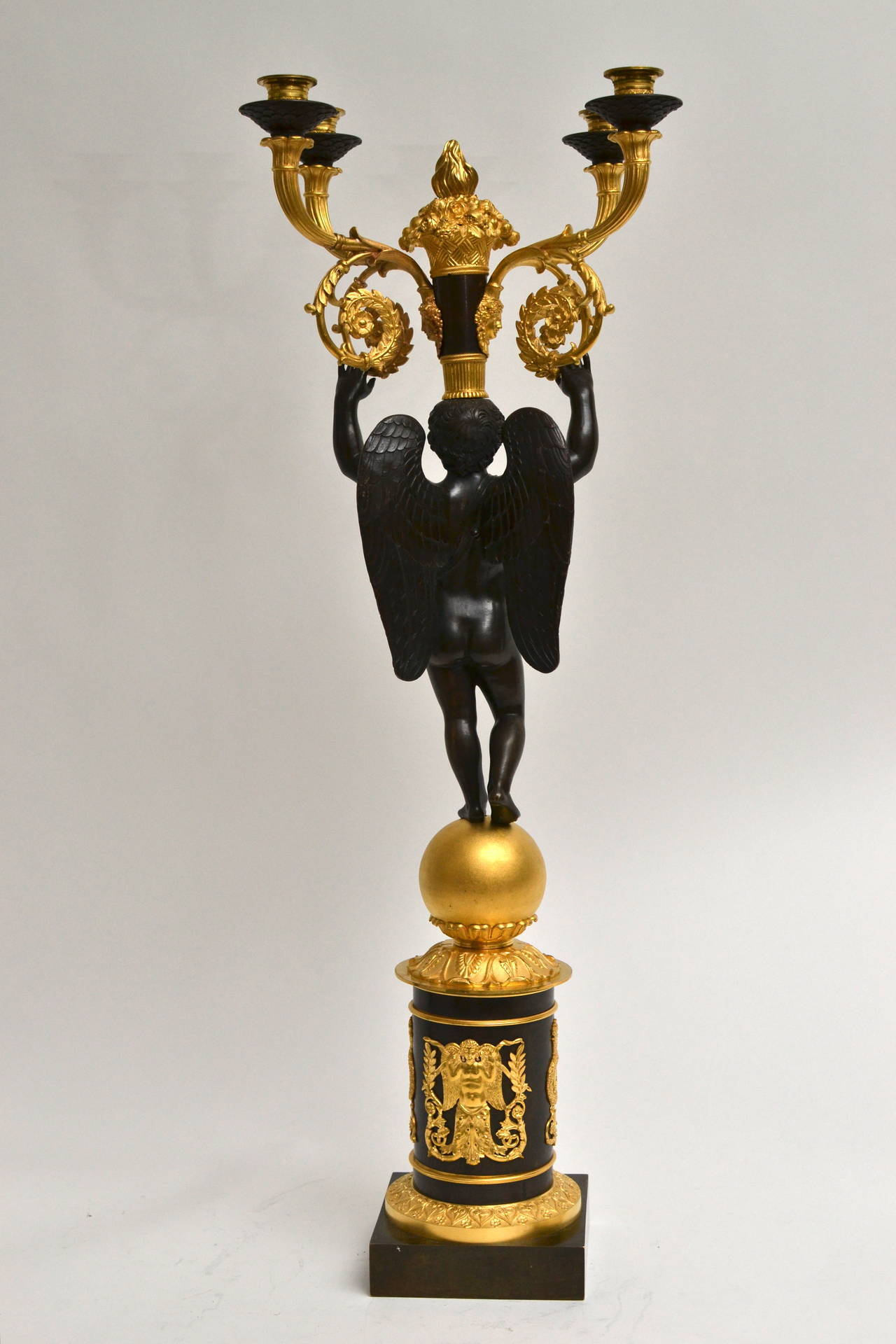 Empire Large Gilt Bronze and Patinated Candelabrum Signed Chibout