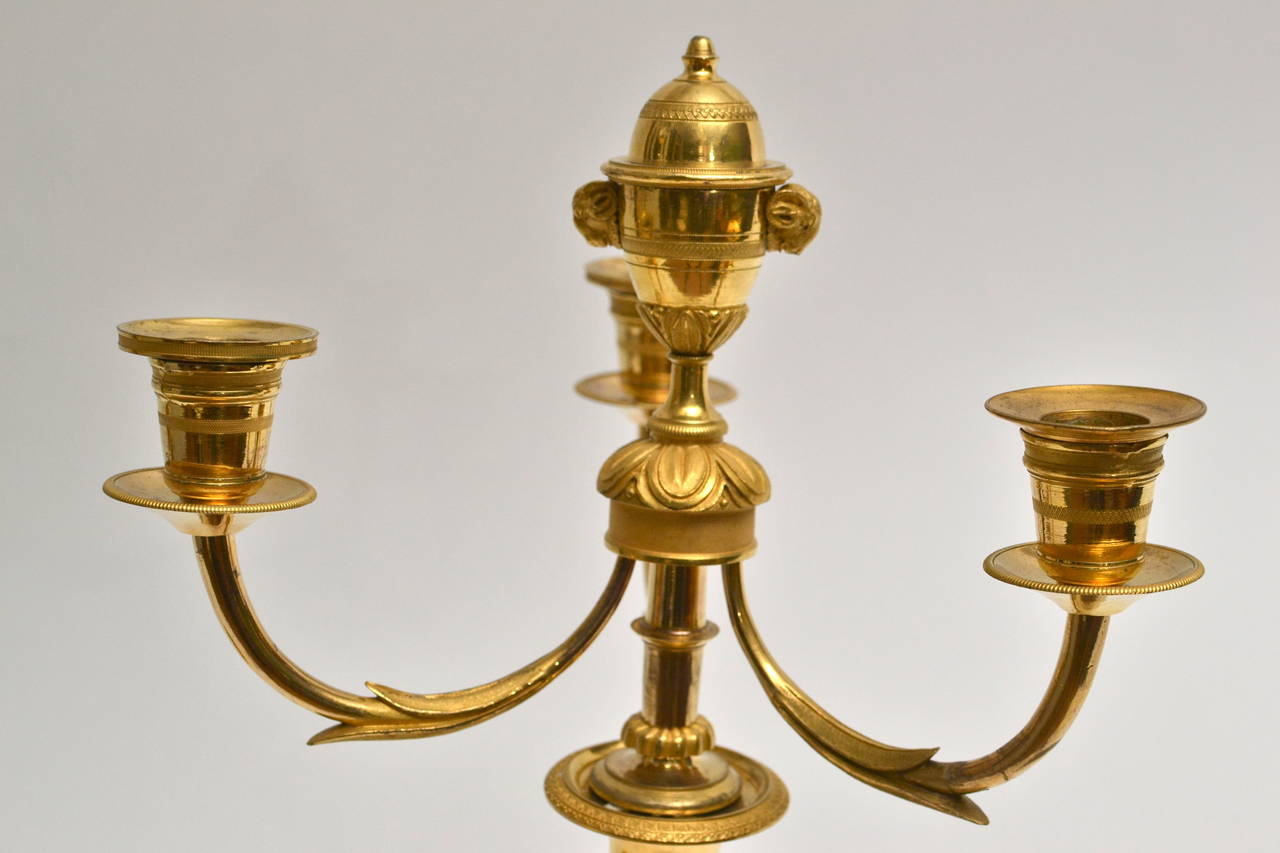 First Empire Pair of Empire gilt bronze candelabra