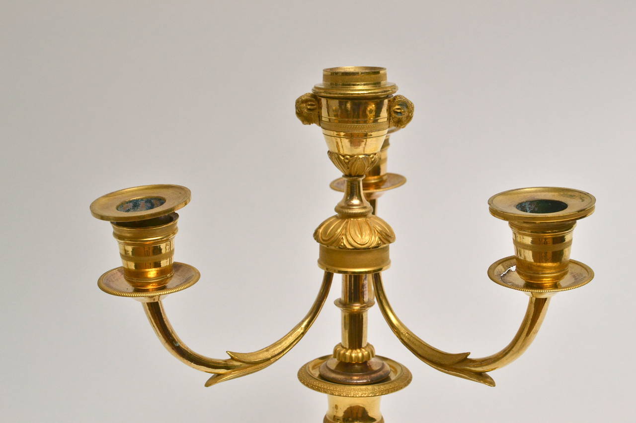French Pair of Empire gilt bronze candelabra