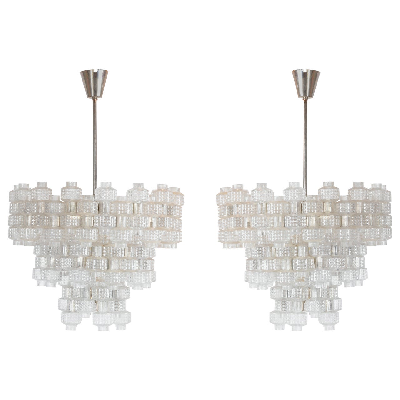 A pair of chandeliers, attr. Carl Fagerlund for Fagerhult, Orrefors, 1950´s