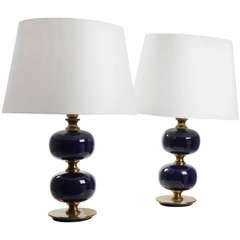 A pair of Table Lamps, Swedish 1960's. Dark blue/purple color.