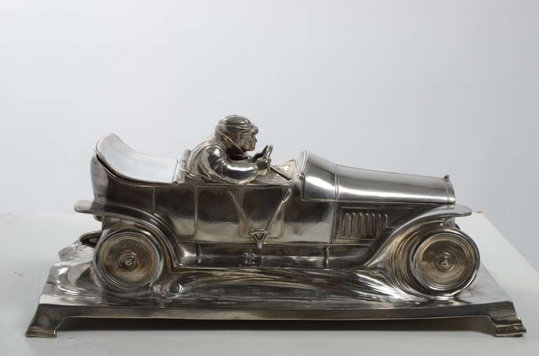 Art Nouveau WMF Racing Car Desk Piece Silverplated Inkwell 1905-1915 Automobilia