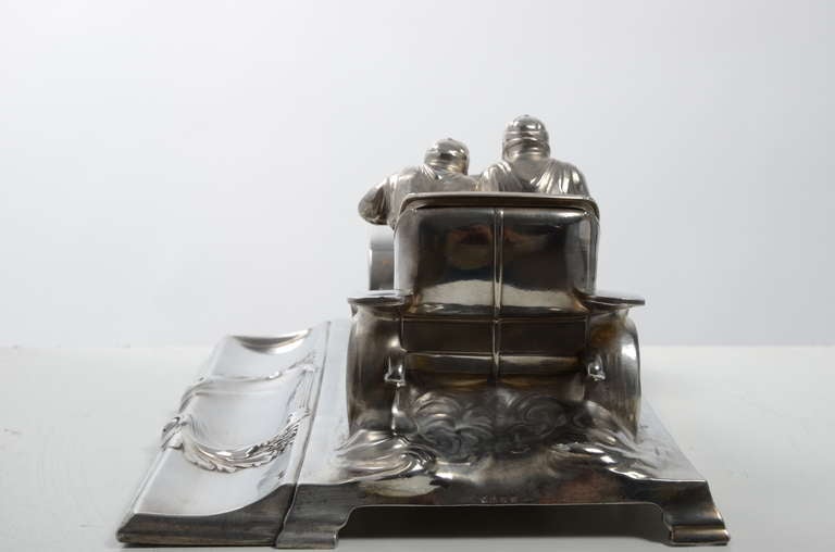 German WMF Racing Car Desk Piece Silverplated Inkwell 1905-1915 Automobilia