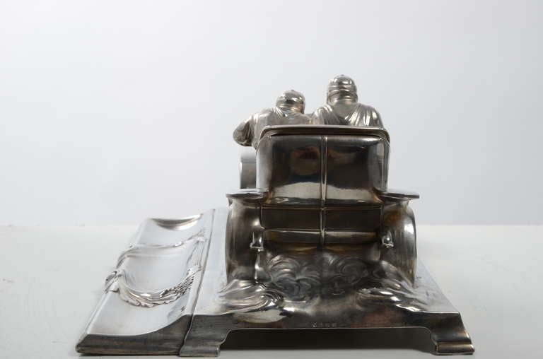 WMF Racing Car Desk Piece Silverplated Inkwell 1905-1915 Automobilia Bon état à Stockholm, SE