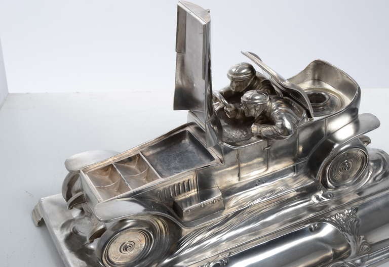 20th Century WMF Racing Car Desk Piece Silverplated Inkwell 1905-1915 Automobilia