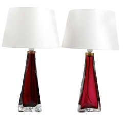 Pair of Large Triangular Glass Lamps by Carl Fagerlund Orrefors Sweden 10