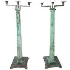 Antique Magnificent  pair of Floor Candelabras in Copper 1920
s Sweden, 55 inch / 140 cm high