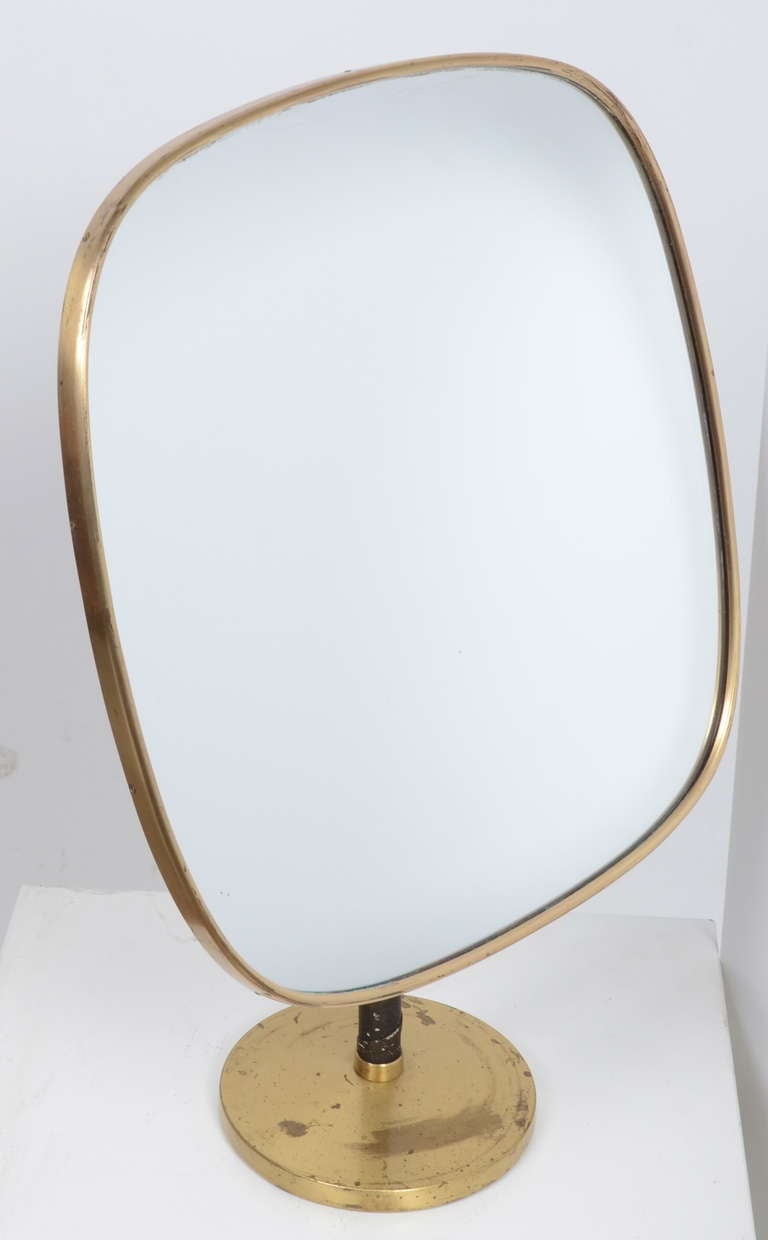 Josef Frank Table/Vanity Mirror in Brass with Leather Wrapping for Svenskt Tenn, Sweden