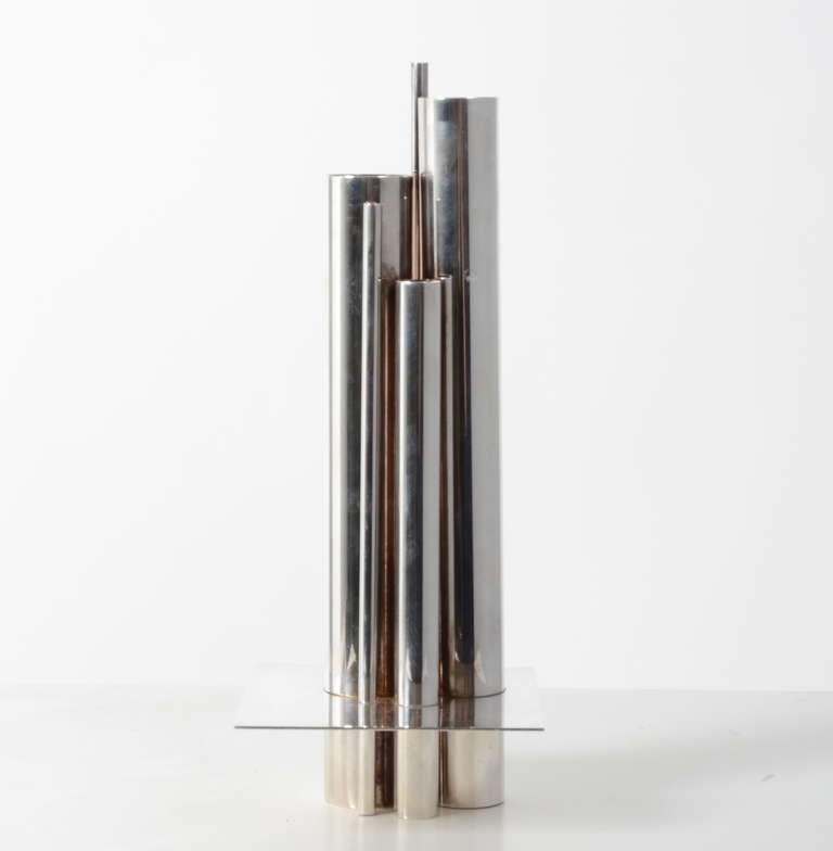 Silverplated tube vase by Jacques Sitoleux for Christofle, France, circa 1969..