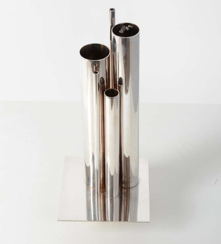 Mid-Century Modern Vase tube en métal argenté de Jacques Sitoleux pour Christofle en vente