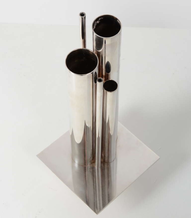 20ième siècle Vase tube en métal argenté de Jacques Sitoleux pour Christofle en vente