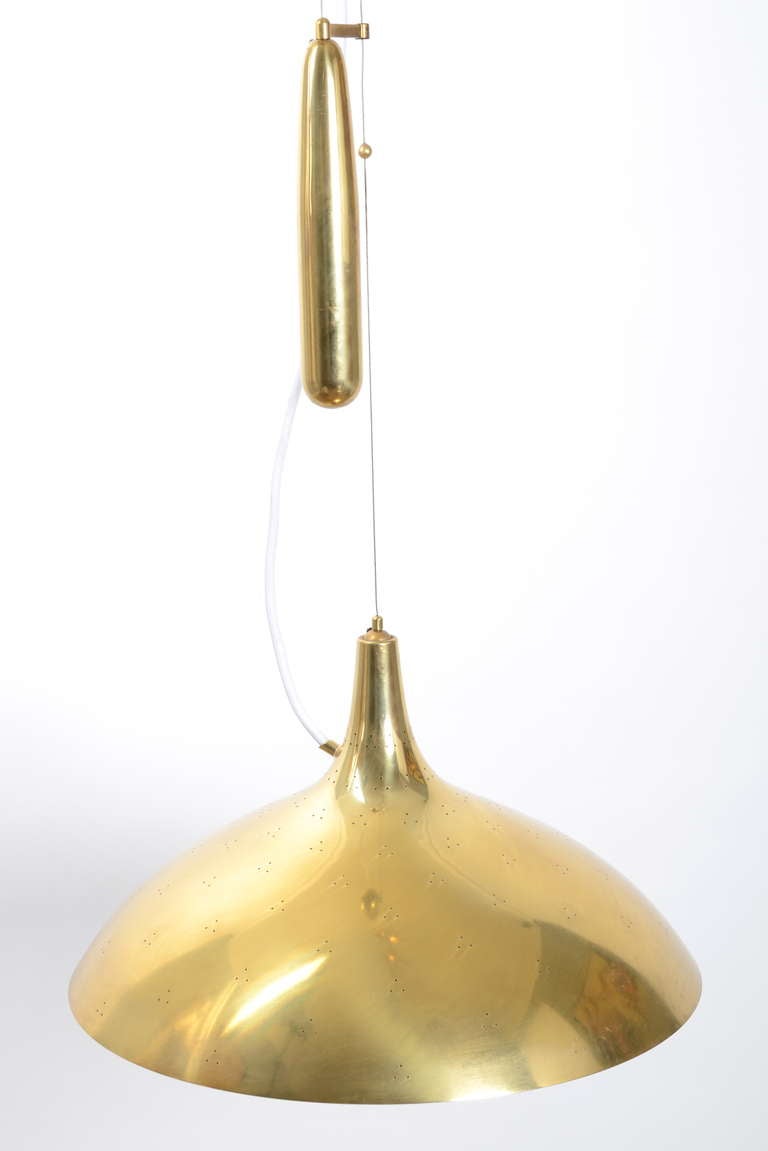 Mid-Century Modern Brass Pendant With Counterweight Designed By Paavo Tynell For Taito, Finland, 1950's