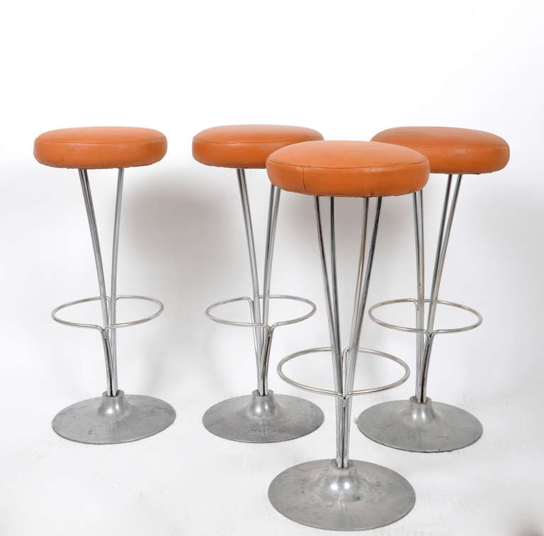 Bar stools designed by Piet Hein for Fritz Hansen, 1962, Denmark

Cognac leather