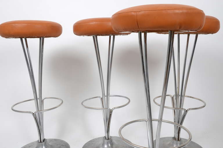 Scandinavian Modern Bar Stools in Leather Designed by Piet Hein for Fritz Hansen, Denmark