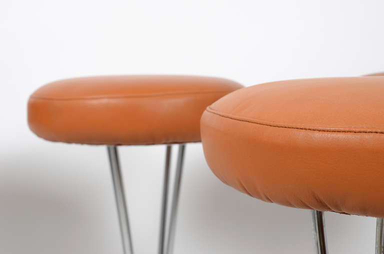 Bar Stools in Leather Designed by Piet Hein for Fritz Hansen, Denmark In Good Condition In Stockholm, SE