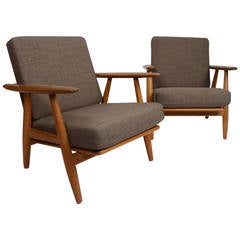 Vintage Hans J. Wegner, pair of GE-240 “Cigar” Lounge Chairs for Getama