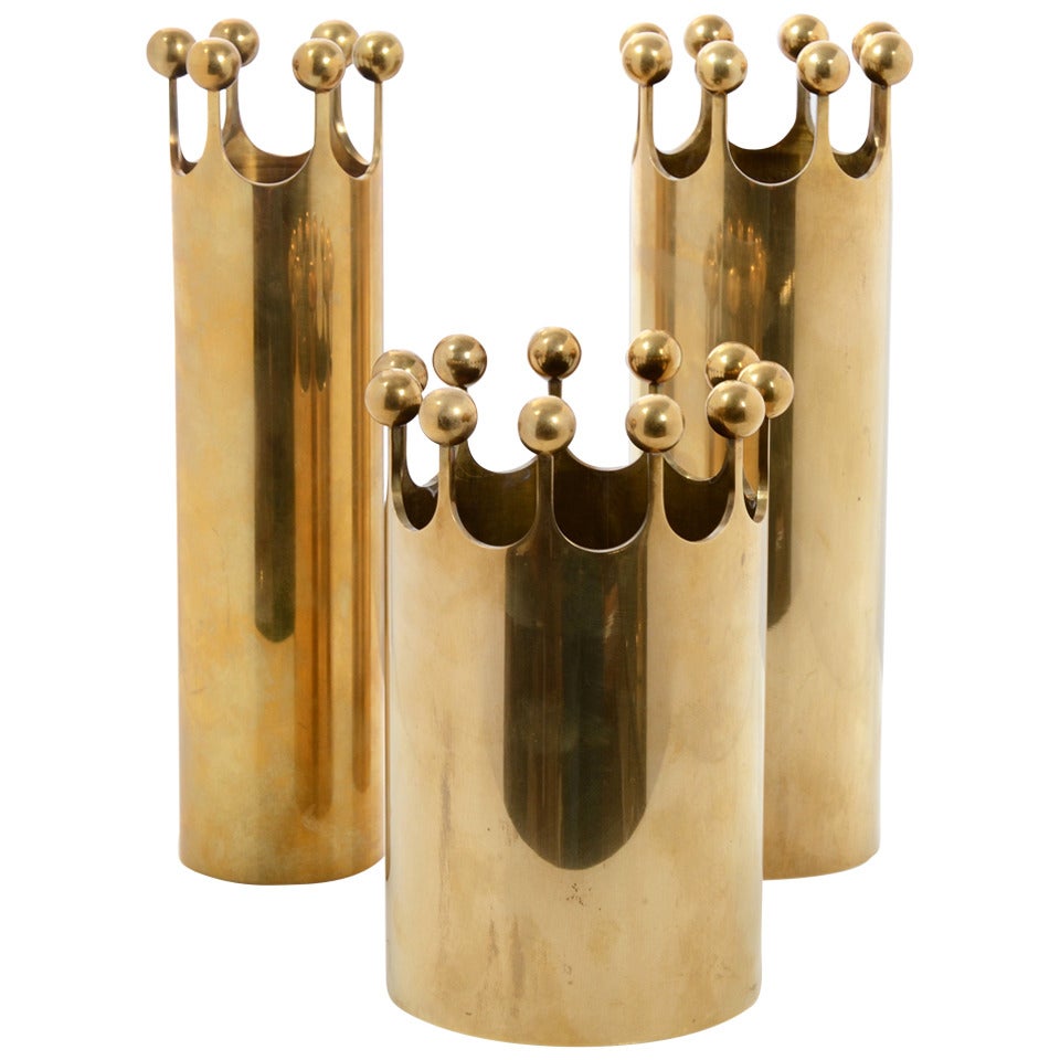 Set of Vases in Brass Designed by Pierre Forssell for Skultuna, Sweden, 1950s