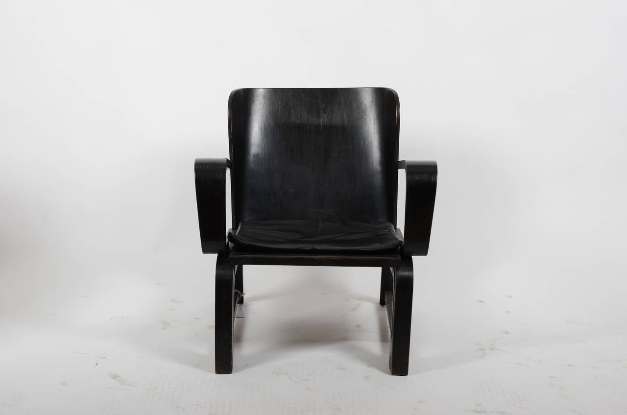 Armchair in bentwood, with leather cushion, designed by Paul Boman, 1930´s Finland.