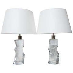Pair of Orrefors Crystal Table Lamps Olle Alberius Sweden