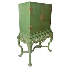 Green Painted Swedish Cabinet, 1930s-1940s