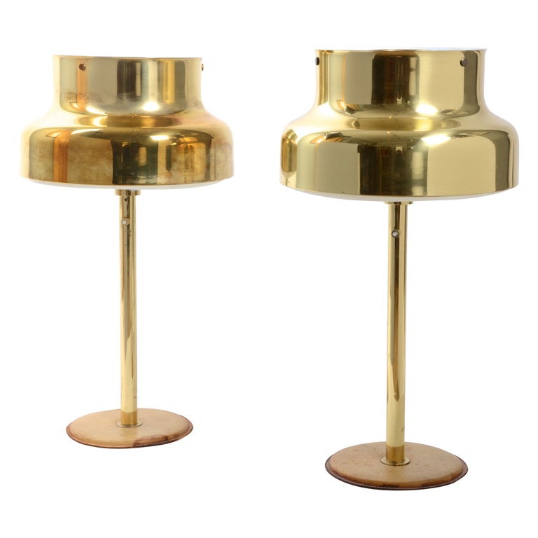 Table Lamps, Brass and Leather, Ateljé Lyktan, Sweden, 1960s For Sale