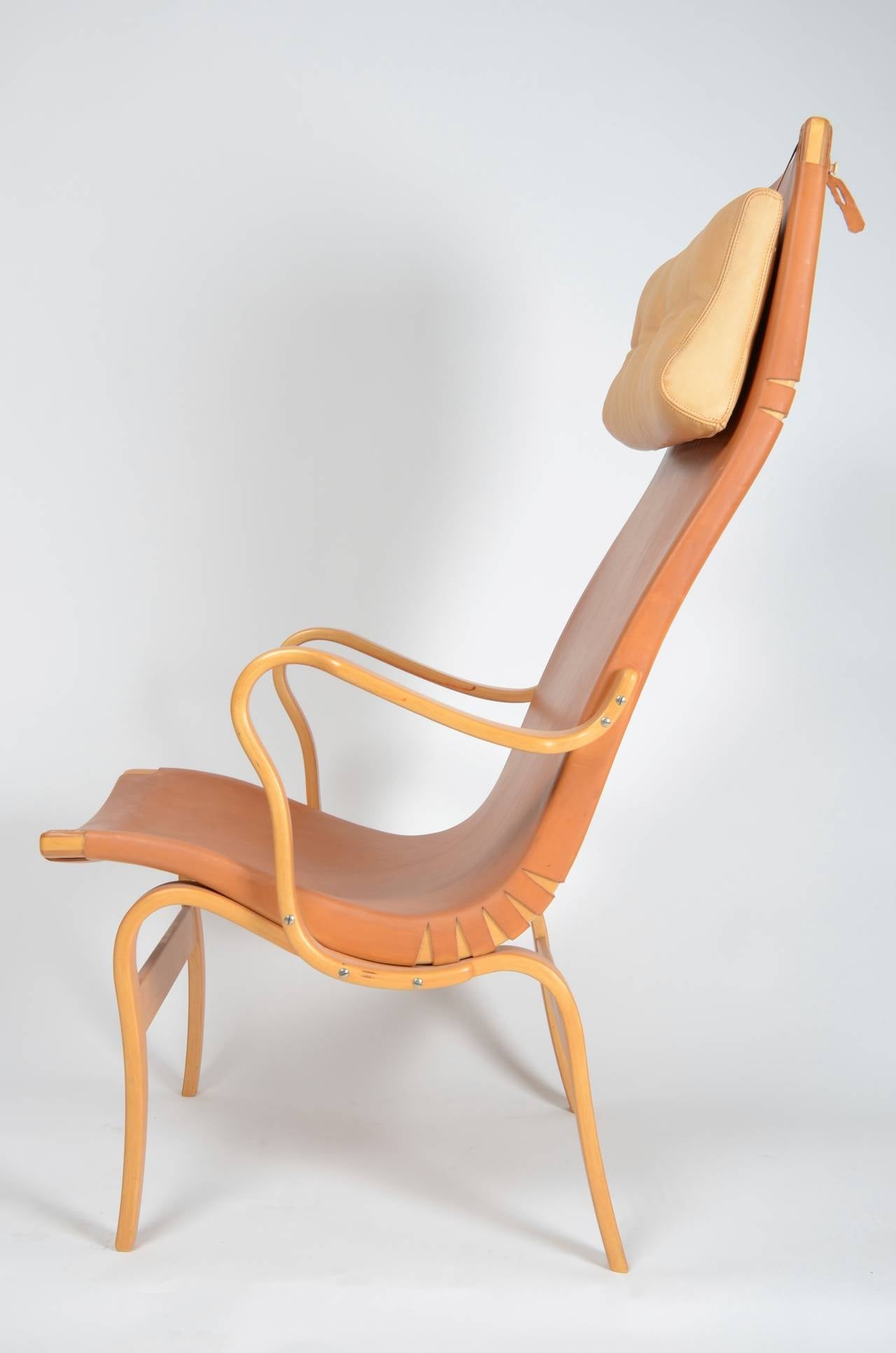 Scandinavian Modern Chair, high-back Eva, by Bruno Mathsson for Karl Mathsson, Sweden