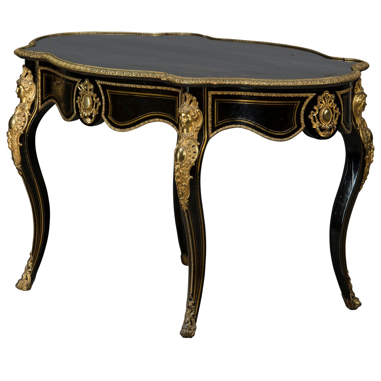 France, Napoleon III Table 1850-1870 with Ebony and Bronze Mountings For Sale