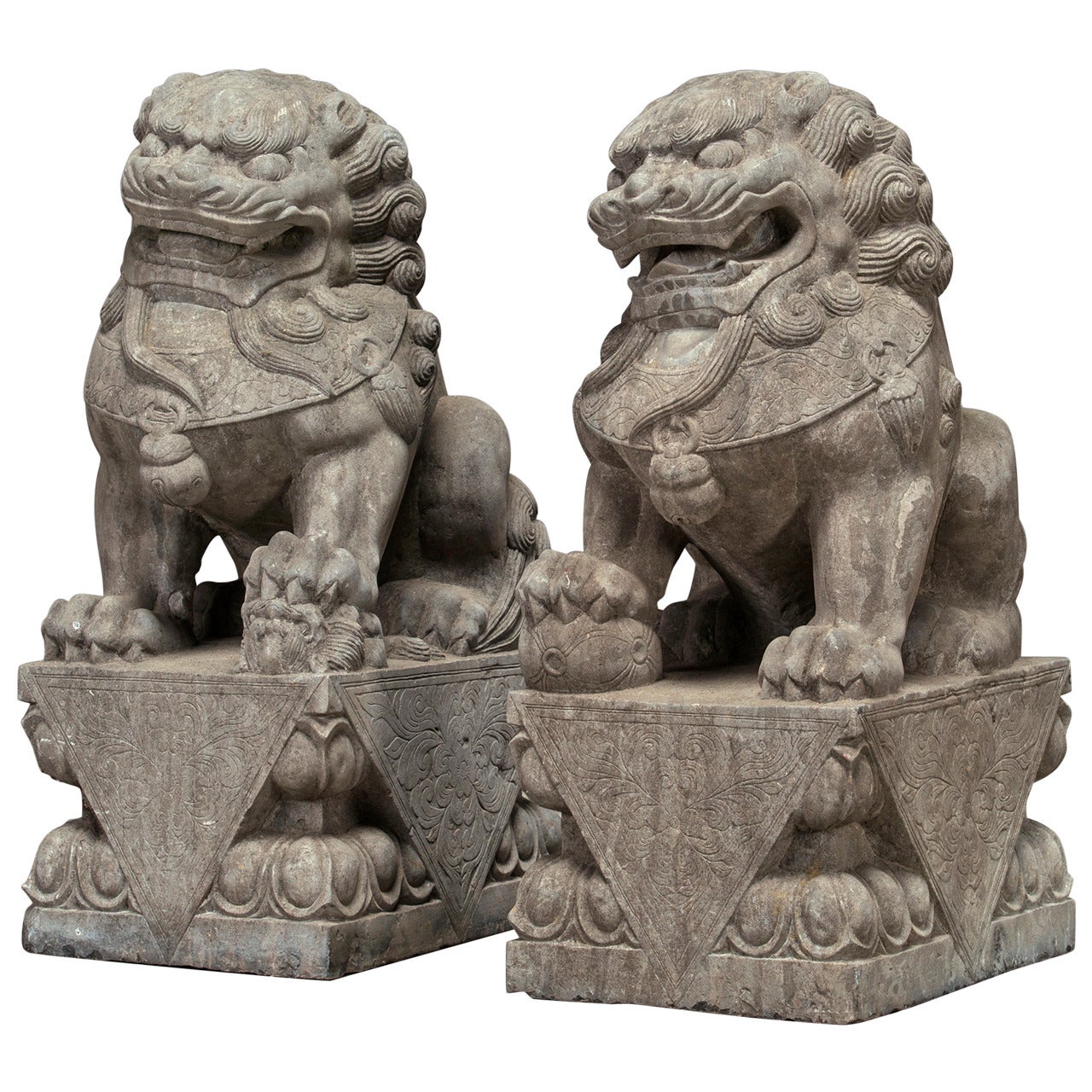 Pair of Large Stone Lions, 18th-19th Century