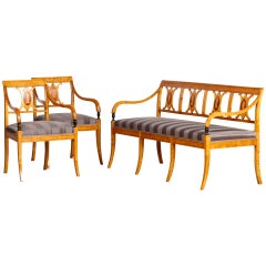 Swedish Empire Set, Armchairs and a Bench, Sweden, circa 1810