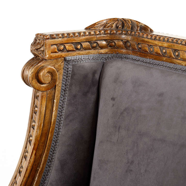 Gilt French Armchairs in Louis XVI Style, Newly re-upholstered