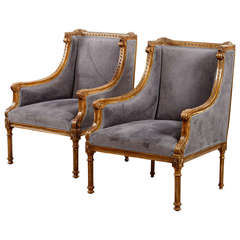 French Armchairs in Louis XVI Style, Newly re-upholstered