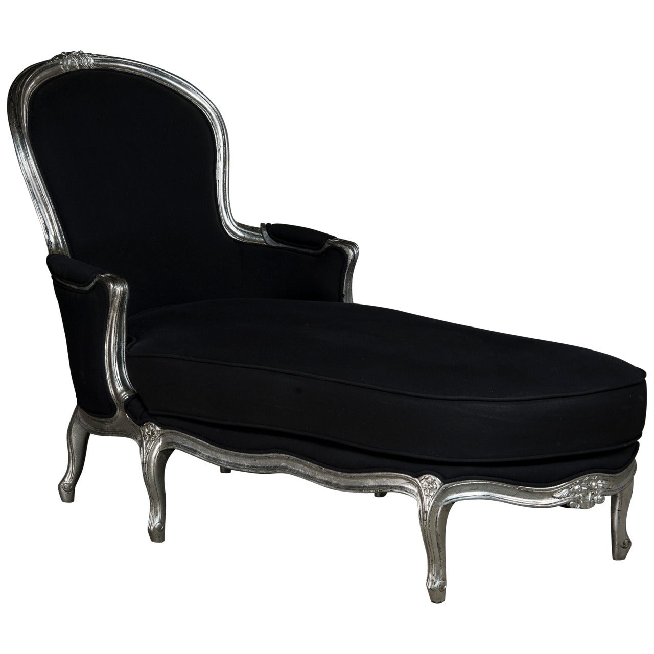 French Chaise Longue with Silver Leaf, Late 19th Century