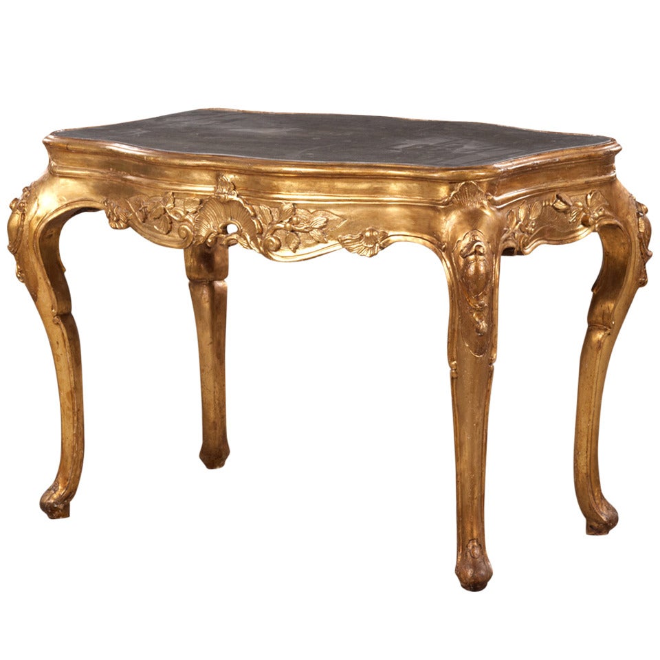Italian Rococo Table Gilded Wood with Stone Top, 1770