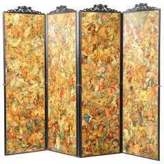 Antique Four-fold Screen with Decoupage Decoration