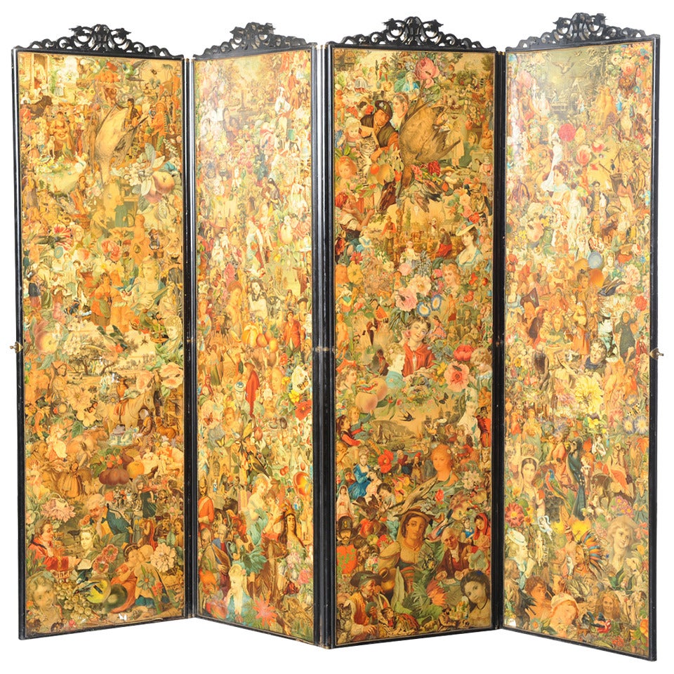 Four-fold Screen with Decoupage Decoration