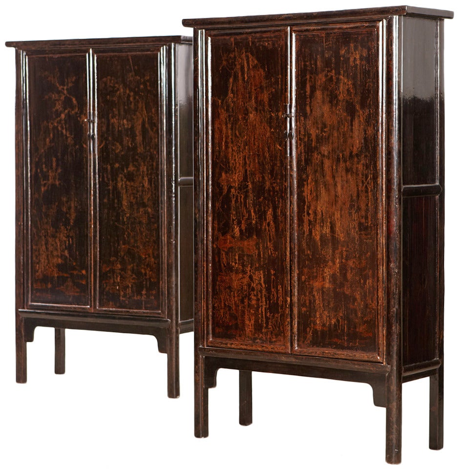 Cabinet from Ming Dynasty China 18th Century Black Burgundy Lacquer Patina