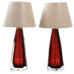 Pair Of Orrefors Carl Fagerlund Midcentury Lamps