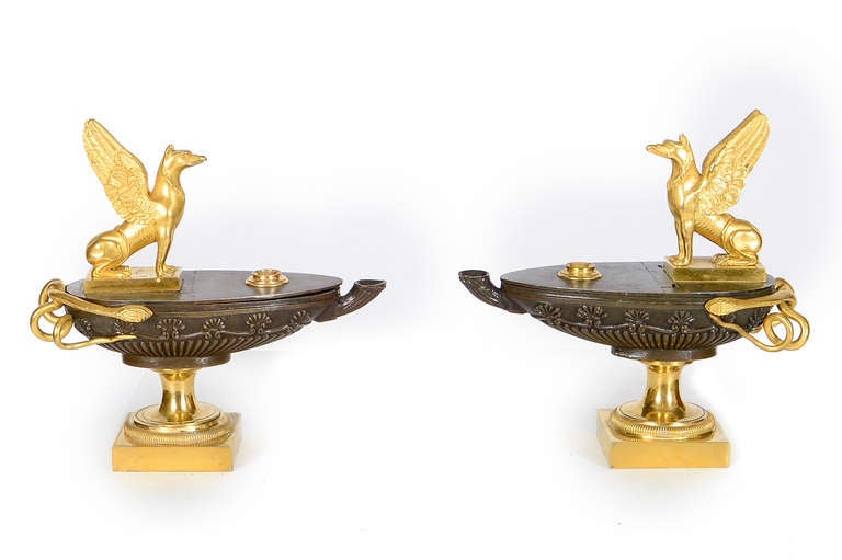 Empire Pair of Early 19th Century Russian Oil Lamps