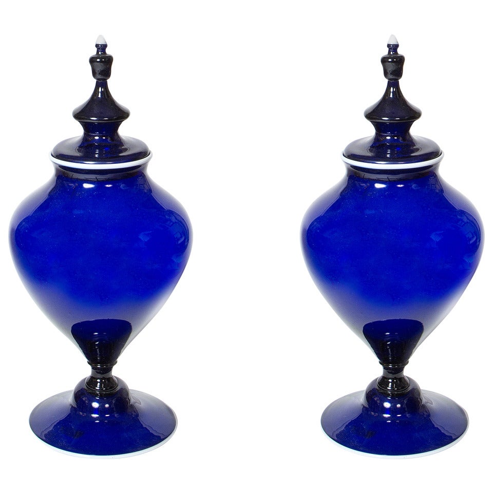 Pair of Norwegian Cobalt Blue Potpourri Urns For Sale