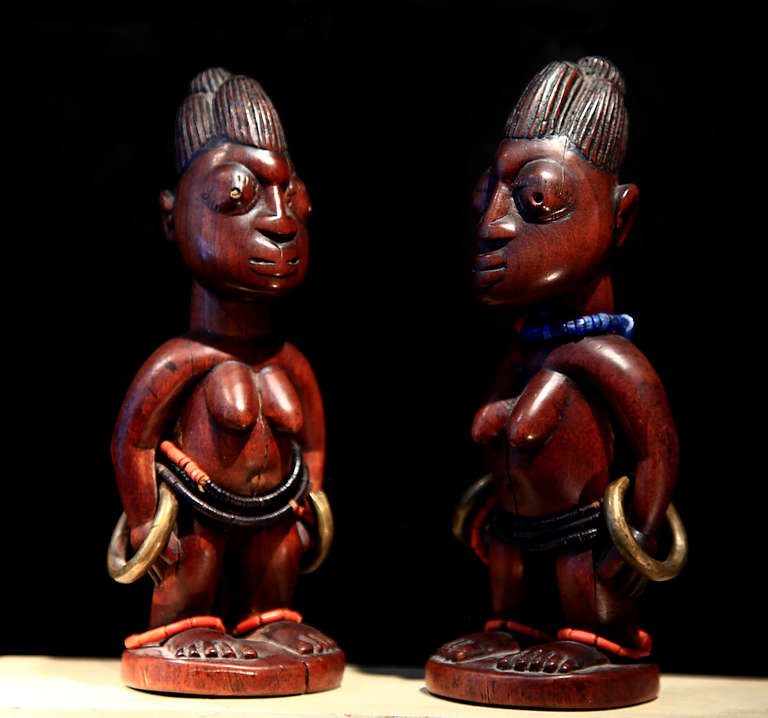 A pair Ibedji Yoruba-south west Nigeria sculptures in Oshogbo village or possibly Erin. East Oya district.  Proven: Russian film director married to Finnish woman -moved to Helsinki. Died then his wife sold it to a Finnish antique trade. This