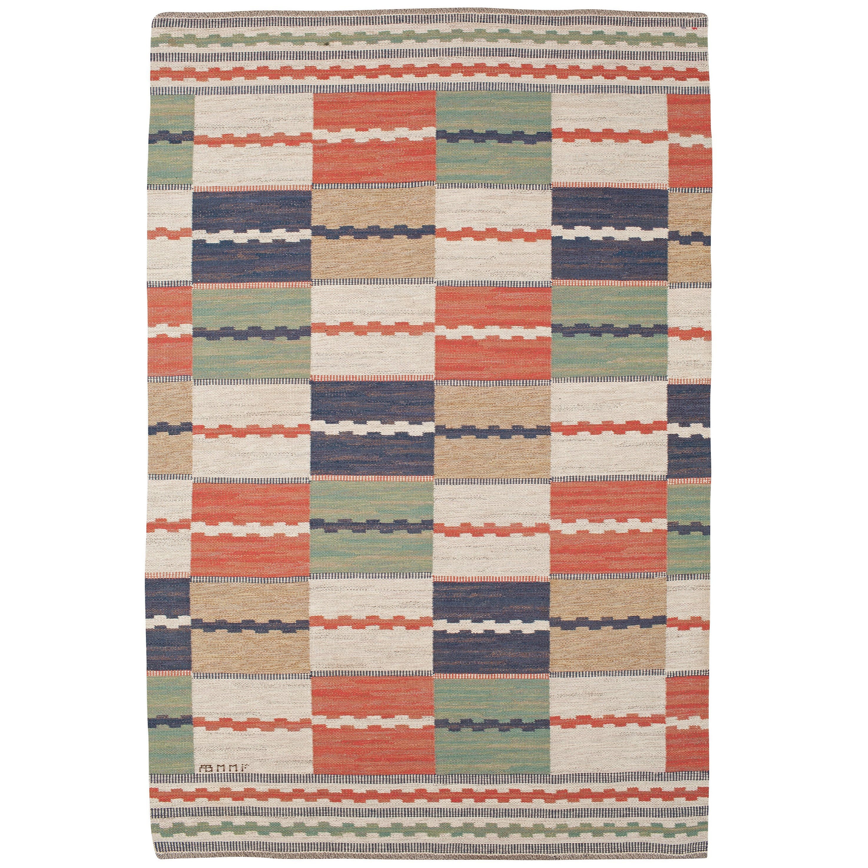 "Vita Rutmattan" Swedish Tapestry Carpet by MMF For Sale