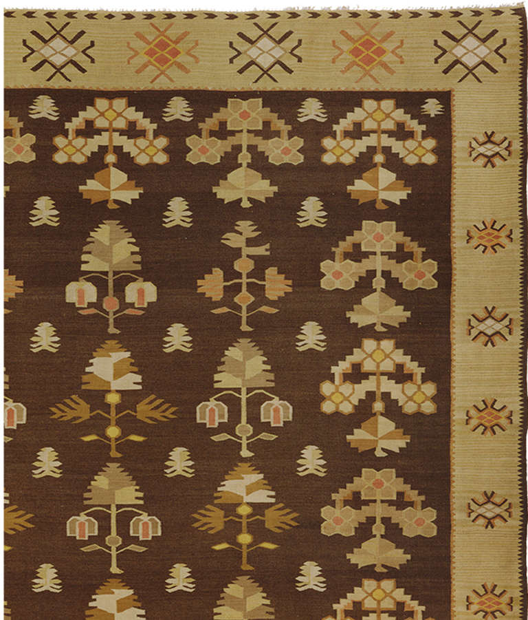 Design: Light brown ground covered with stylized floral pattern. Provenance: Swedish home since the 1930's.