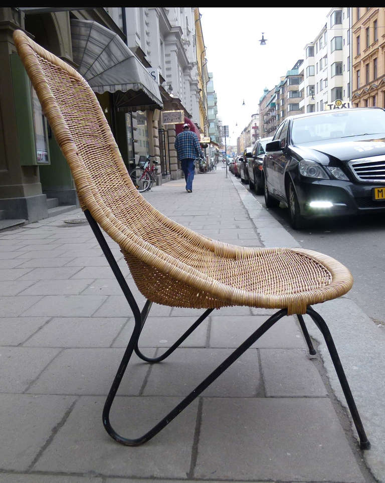 Mid-20th Century Swedish rattan Chair by Kerstin Hörlin-Holmqvist For Sale