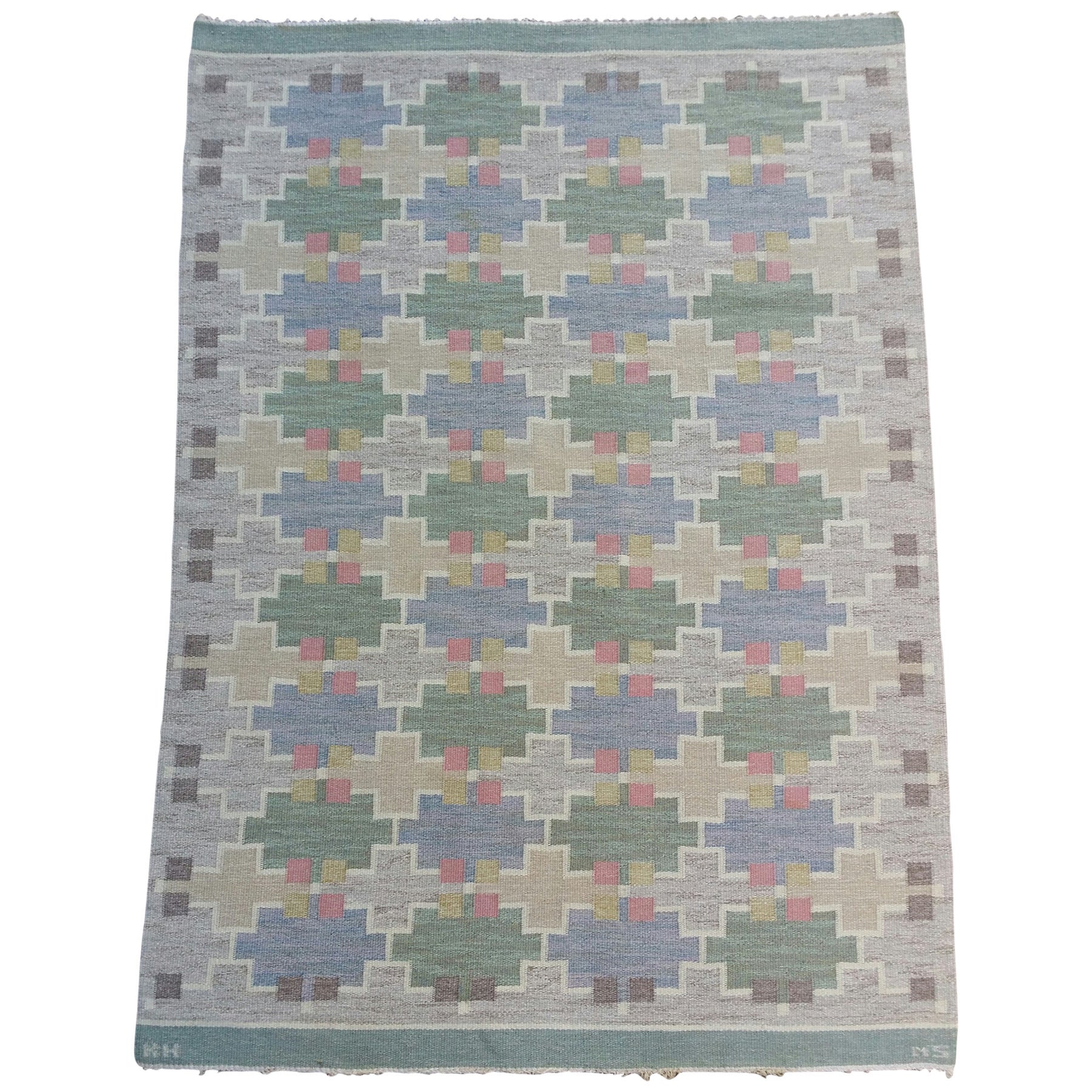 Swedish flatwoven rug. Mary Sandberg -Klockargården Hemslöjd For Sale