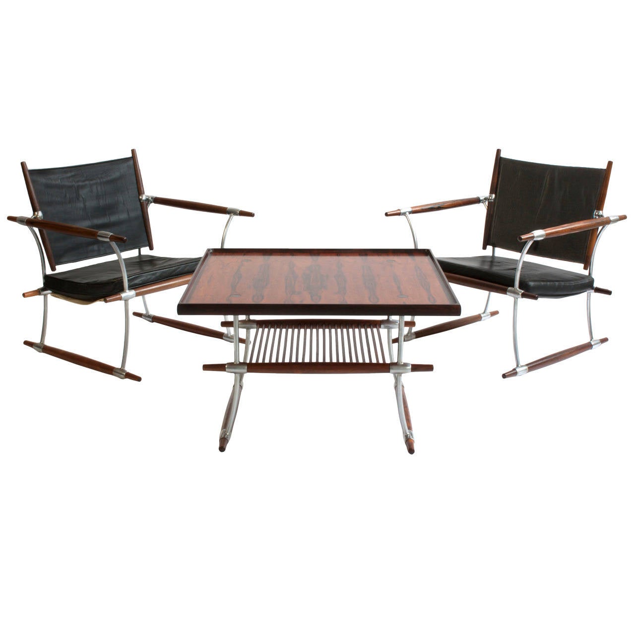 Jens Quistgaard, Pair of Rosewood 'Stokke' Chairs with Table at 1stDibs