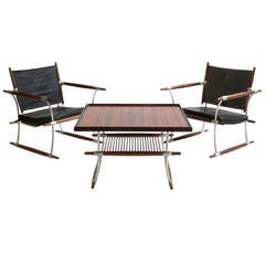 Jens Quistgaard, Pair of Rosewood 'Stokke' Chairs with Table