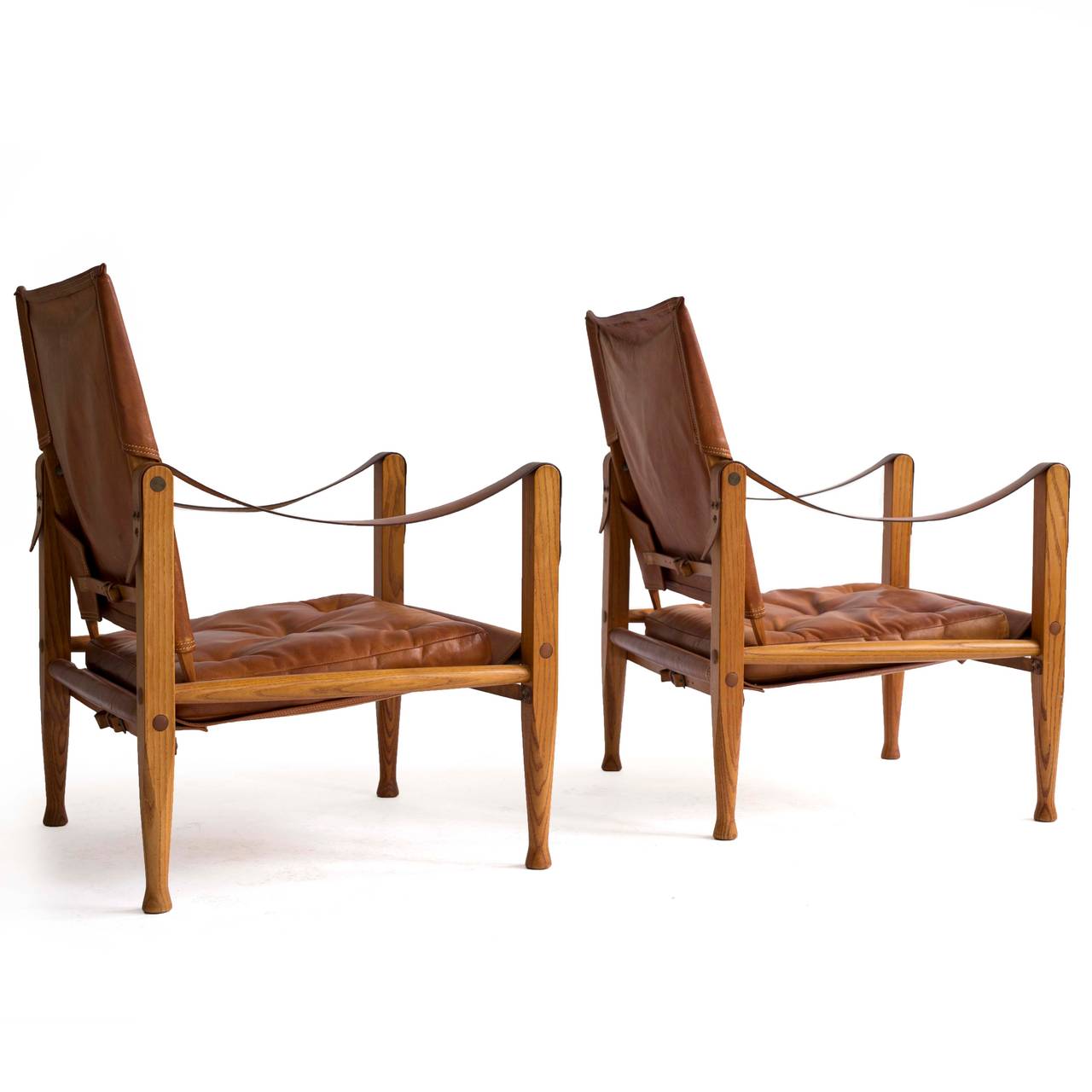 Leather Kaare Klint Pair of 'Safari Chairs' for Rud. Rasmussen